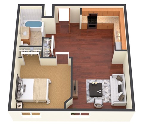 Floor plan for 1 bed, 1 bath, 478 sqft